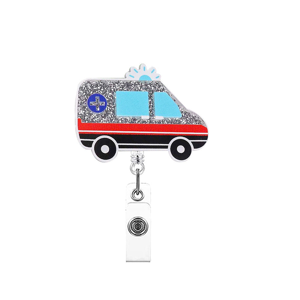 Wholesale Badge Reel Acrylic Glitter Easy Pull Buckle Medical Retractable Keychain